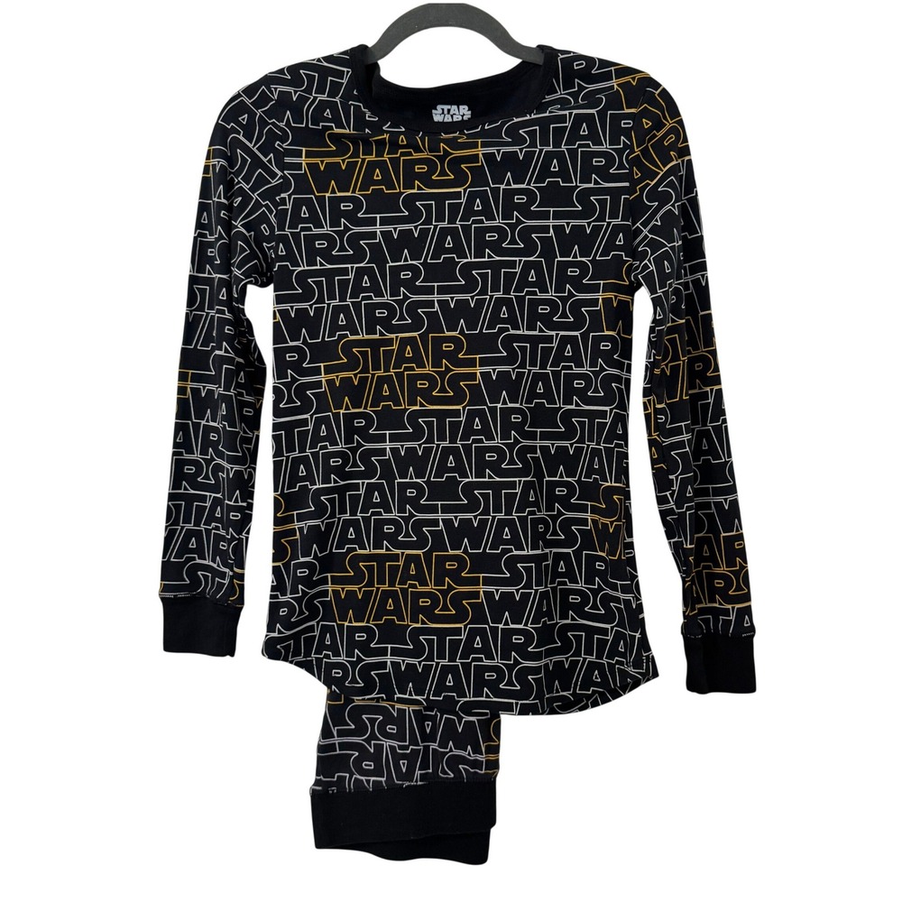 Star Wars All Over Logo Pajama Set Womens Small Black‎ Long Sleeve Cotton PJs